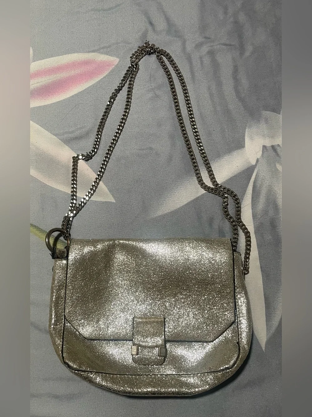 Zara Metallic Silver Crossbody Bag with Chain Strap